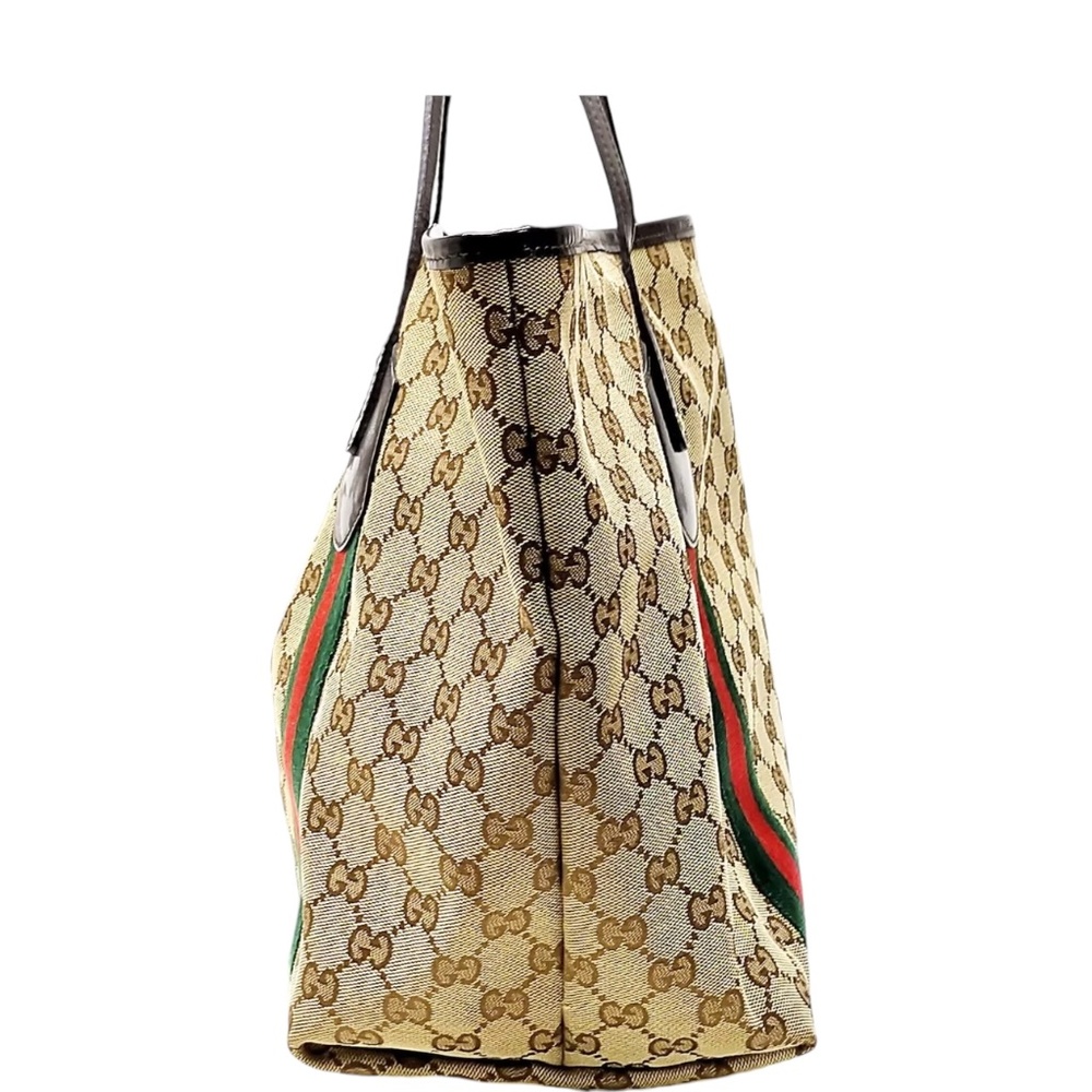 GUCCI Tote Bag Jolie Vintage Sherry Line Brown Canvas Classic Red Green Stripes - Picture 3 of 16